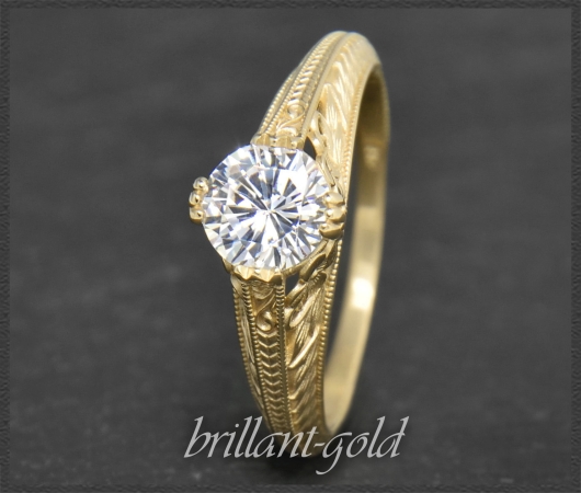 Diamant Jugendstil Design Ring, 0,99ct, 585 Gelbgold